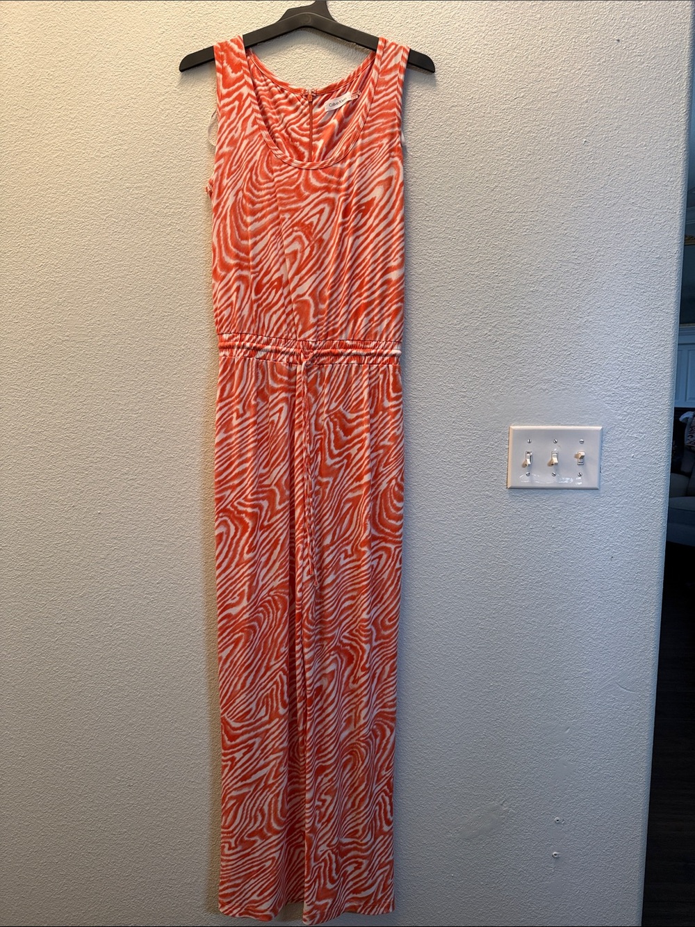 Calvin Klein Orange & White Zebra-Print Sleeveless Jumpsuit